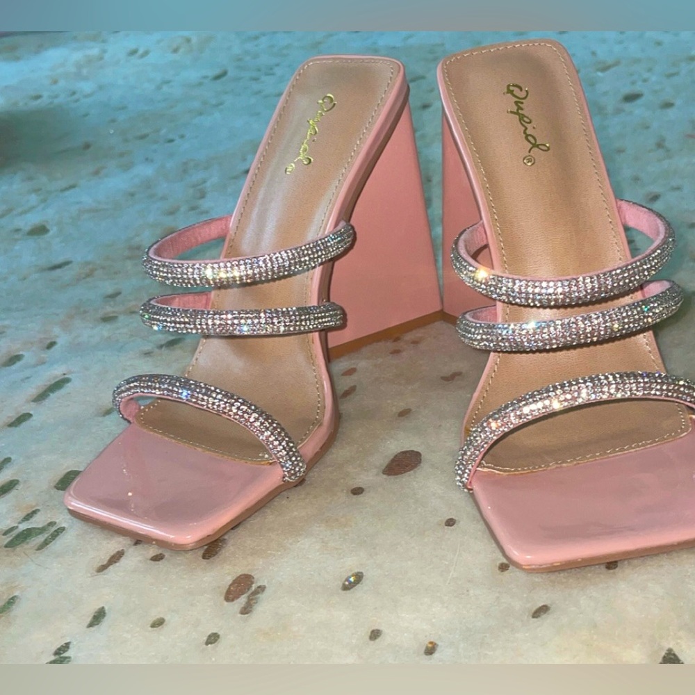 Qupid Blush Rhinestone Heels 6